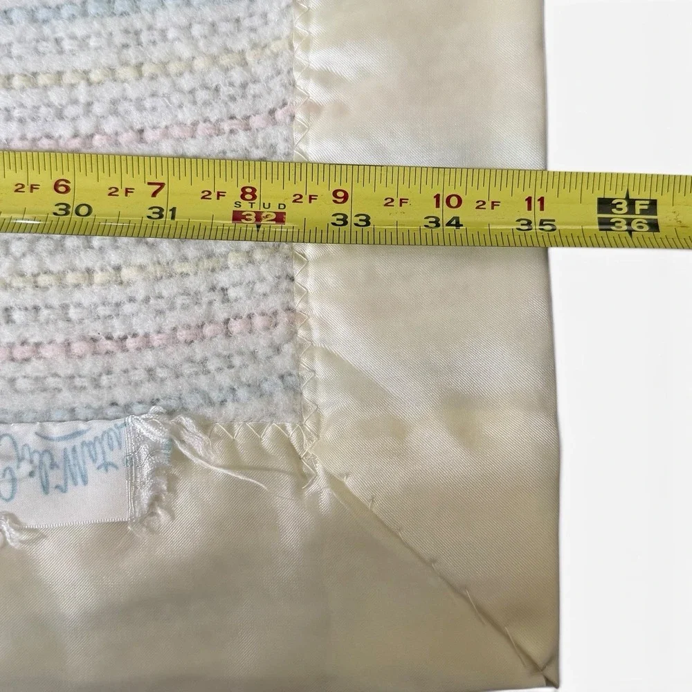 Vintage Waffle Weave Satin Trim Baby Crib Mates Blanket Yellow Pink 35x47